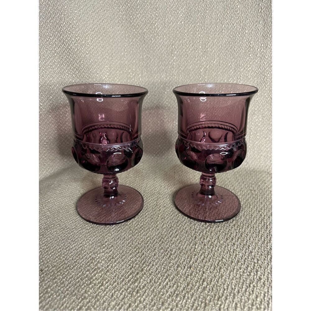 Vintage Amethyst purple thumbprint wine glass water goblet set of two